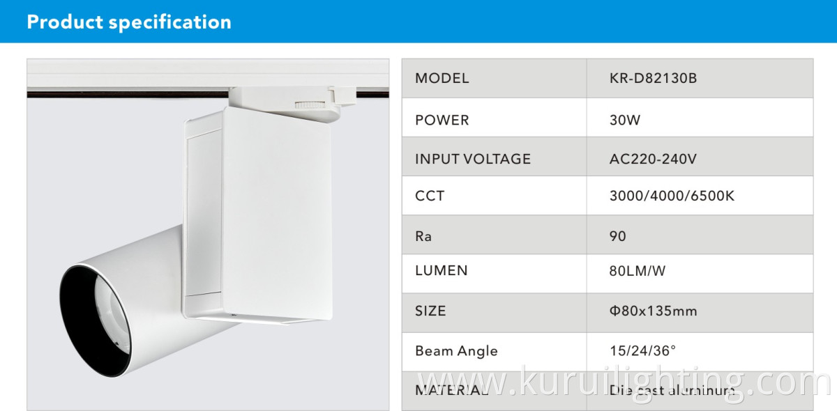 30W led track rail lighting high lumen led track light for showroom hotel art gallery led rail system light